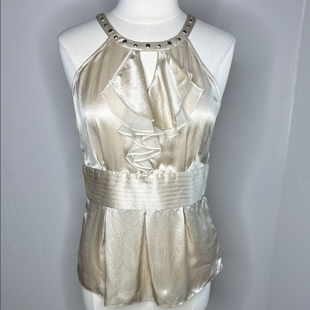 White House Black Market Cream Sleeveless 100% Silk Halter Size 10
